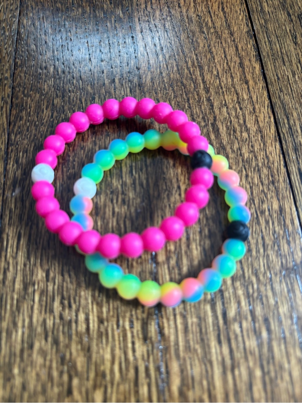 Lokai 2 Stretch Bracelets - Pink & Neon Rainbow Size S Lot of 2